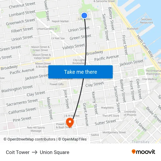 Coit Tower to Union Square map