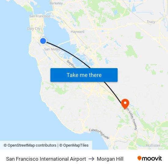San Francisco International Airport to Morgan Hill map