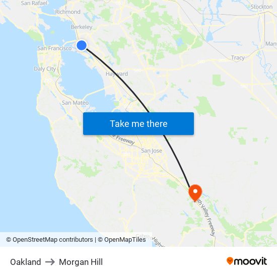 Oakland to Morgan Hill map