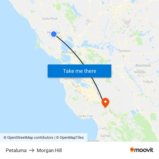 Petaluma to Morgan Hill map