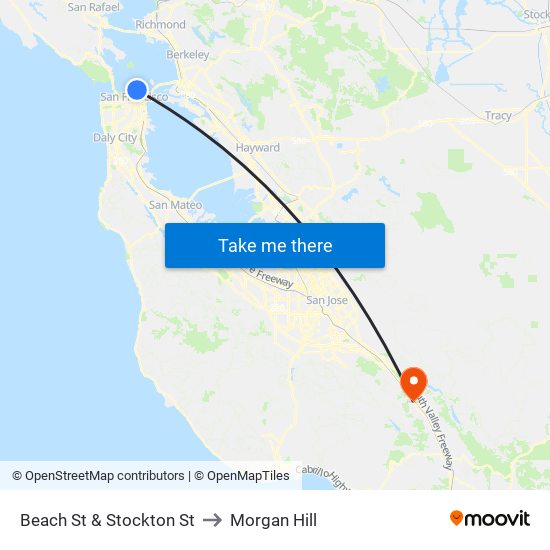 Beach St & Stockton St to Morgan Hill map