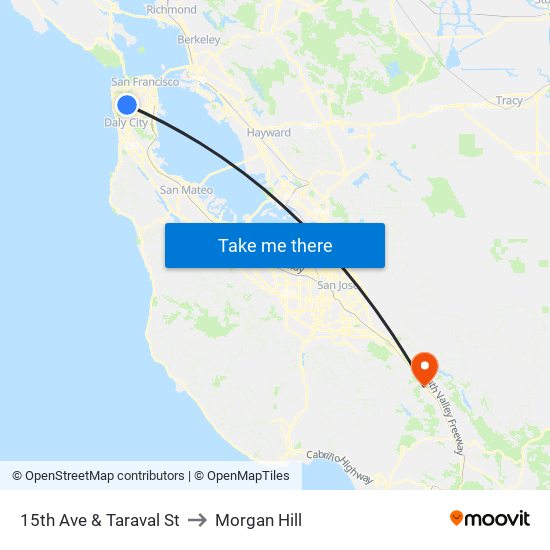 15th Ave & Taraval St to Morgan Hill map