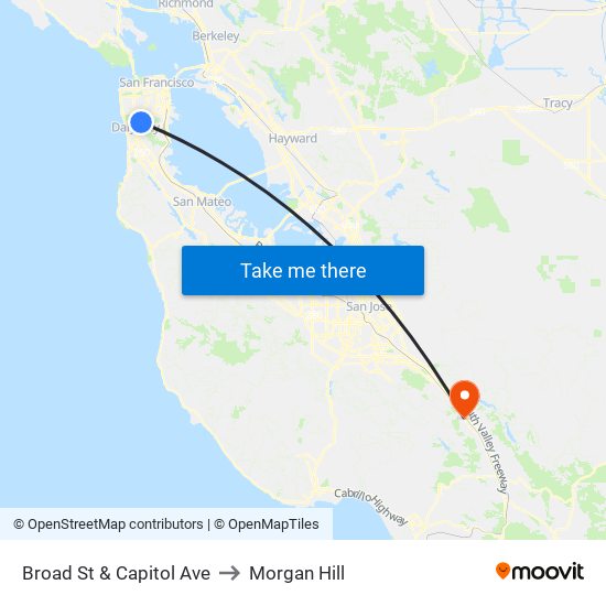 Broad St & Capitol Ave to Morgan Hill map