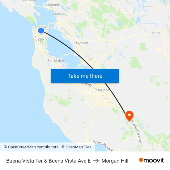 Buena Vista Ter & Buena Vista Ave E to Morgan Hill map