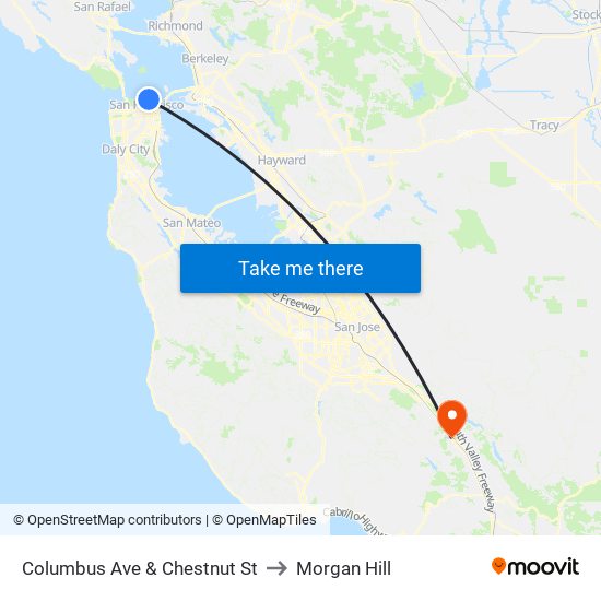 Columbus Ave & Chestnut St to Morgan Hill map