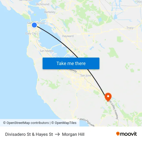 Divisadero St & Hayes St to Morgan Hill map