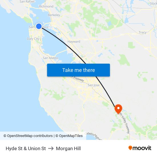 Hyde St & Union St to Morgan Hill map