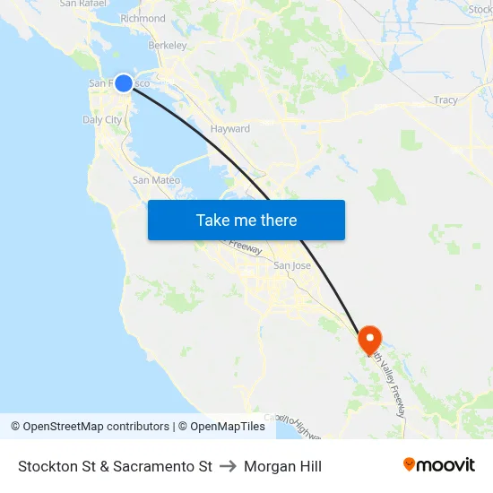 Stockton St & Sacramento St to Morgan Hill map