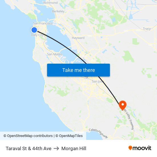 Taraval St & 44th Ave to Morgan Hill map