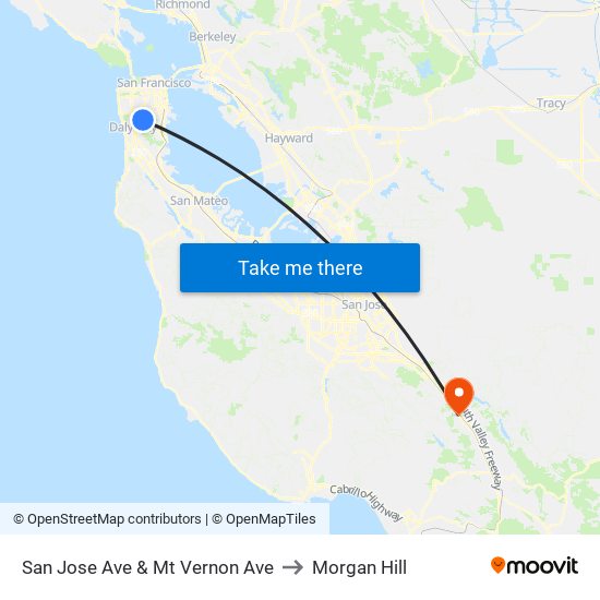 San Jose Ave & Mt Vernon Ave to Morgan Hill map