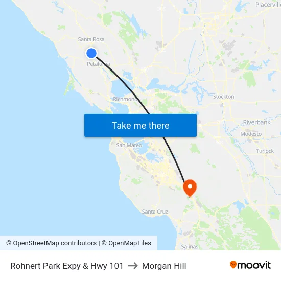 Rohnert Park Expy & Hwy 101 to Morgan Hill map