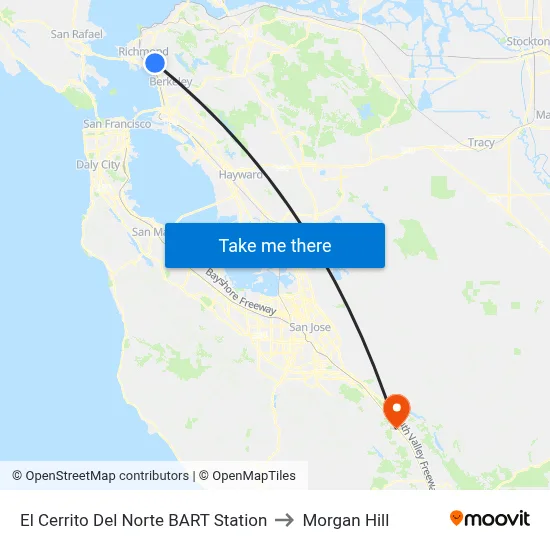 El Cerrito Del Norte BART Station to Morgan Hill map