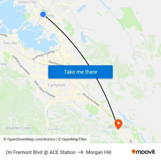 On Fremont Blvd @ ACE Station to Morgan Hill map