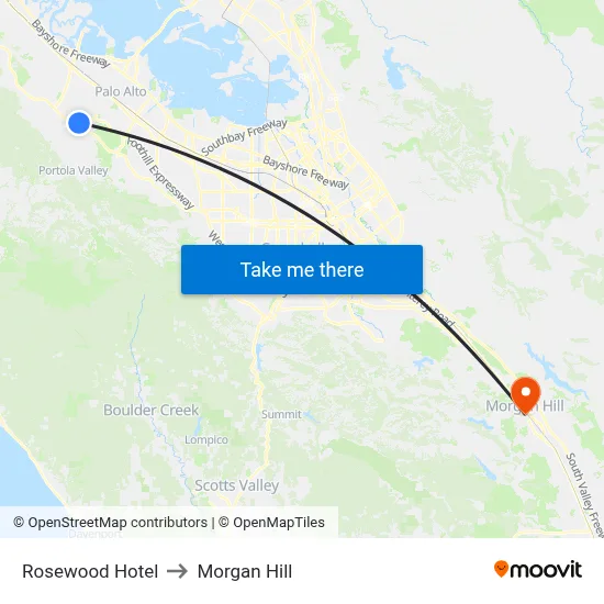 Rosewood Hotel to Morgan Hill map