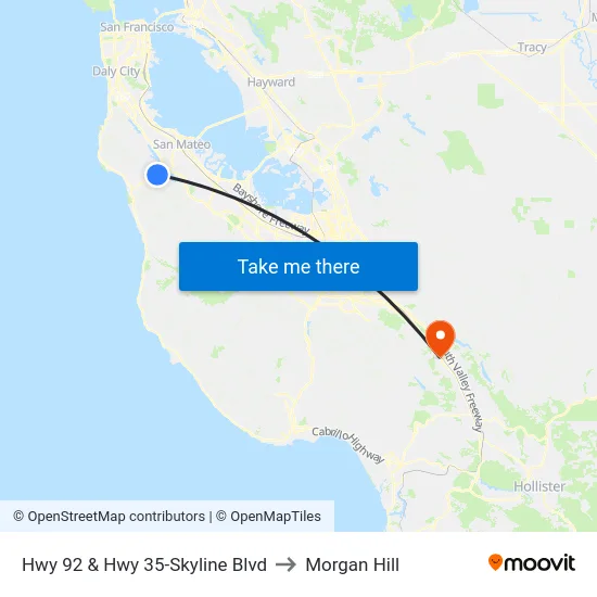 Hwy 92 & Hwy 35-Skyline Blvd to Morgan Hill map