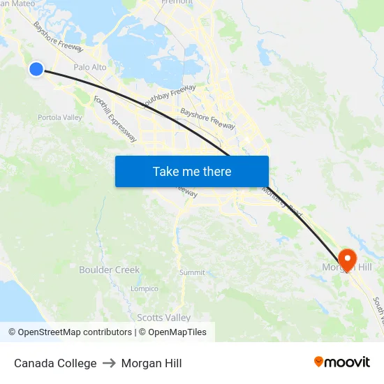 Canada College to Morgan Hill map