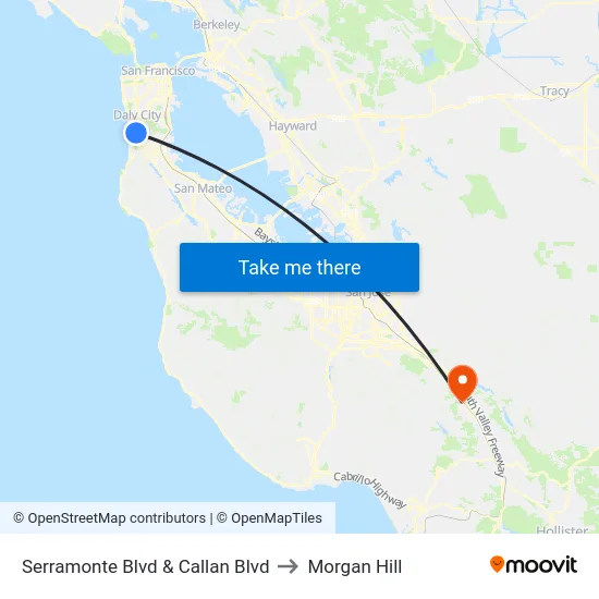 Serramonte Blvd & Callan Blvd to Morgan Hill map