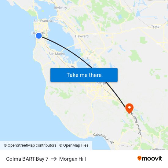 Colma BART-Bay 7 to Morgan Hill map