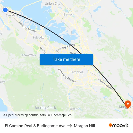 El Camino Real & Burlingame Ave to Morgan Hill map