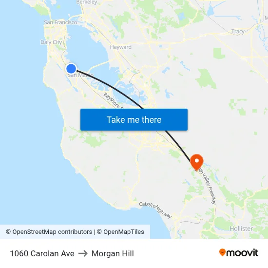 1060 Carolan Ave to Morgan Hill map