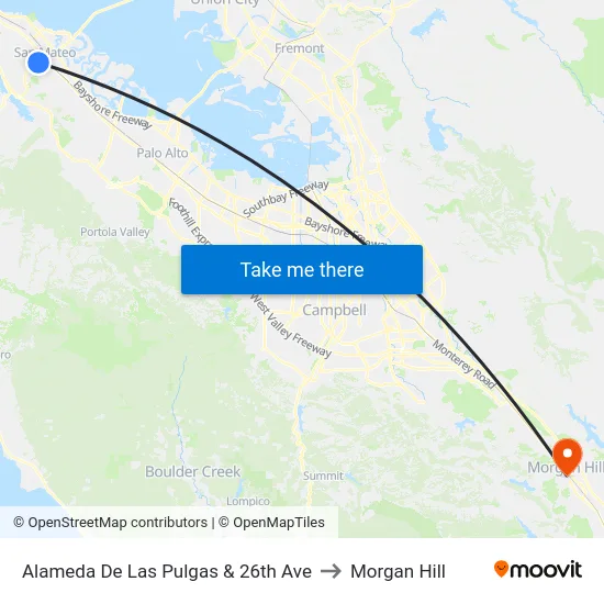 Alameda De Las Pulgas & 26th Ave to Morgan Hill map