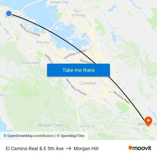 El Camino Real & E 5th Ave to Morgan Hill map