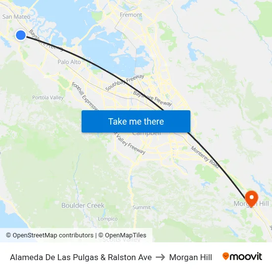 Alameda De Las Pulgas & Ralston Ave to Morgan Hill map