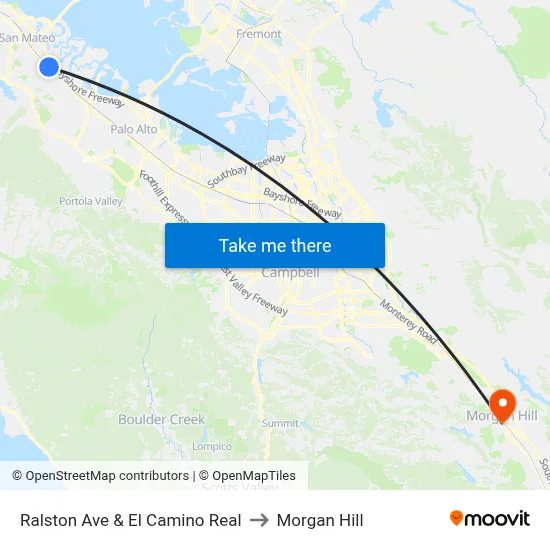Ralston Ave & El Camino Real to Morgan Hill map