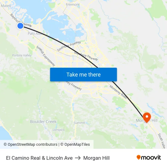 El Camino Real & Lincoln Ave to Morgan Hill map