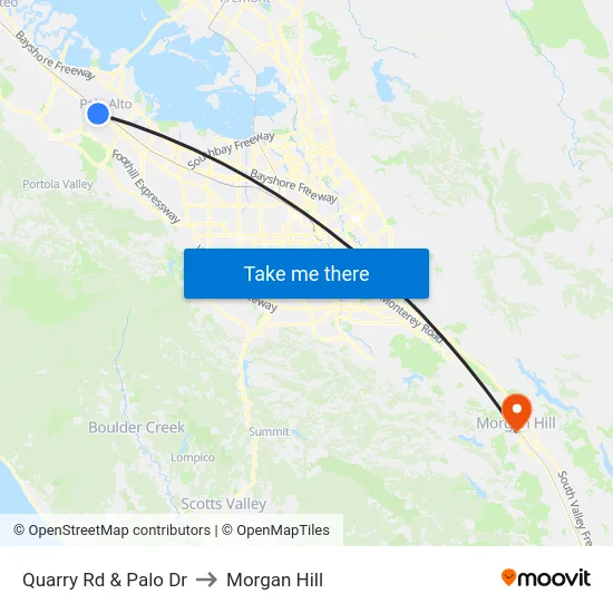 Quarry Rd & Palo Dr to Morgan Hill map