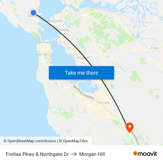 Freitas Pkwy & Northgate Dr to Morgan Hill map