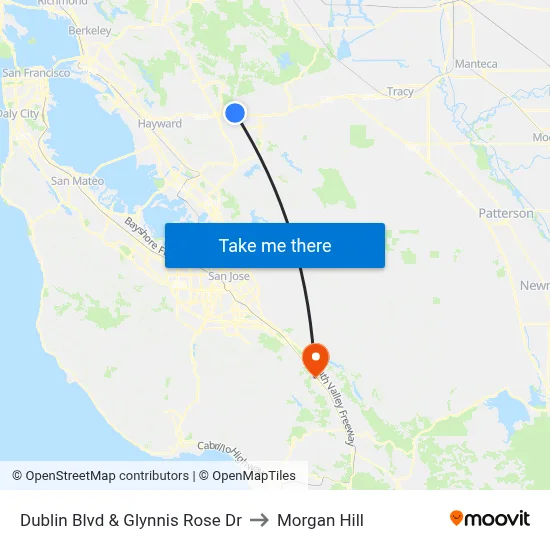 Dublin Blvd & Glynnis Rose Dr to Morgan Hill map