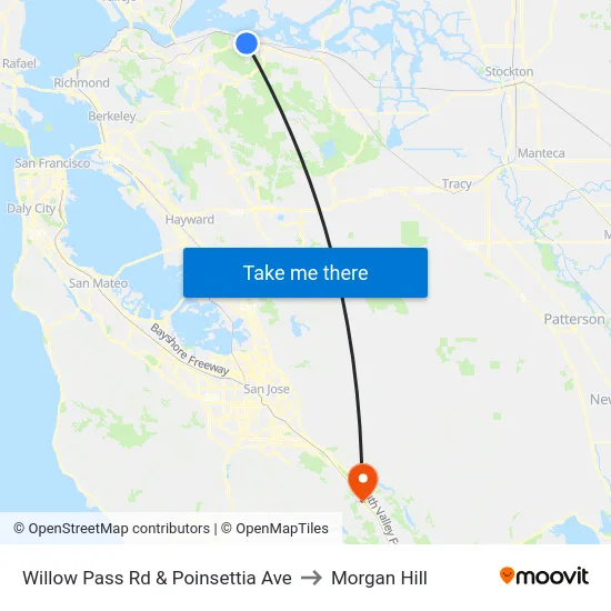 Willow Pass Rd & Poinsettia Ave to Morgan Hill map