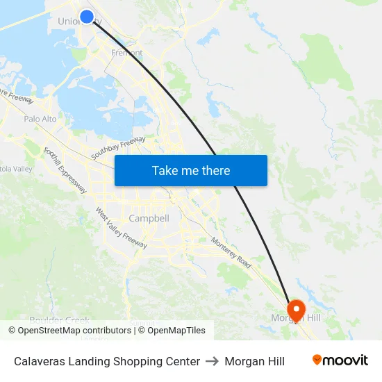 Calaveras Landing Shopping Center to Morgan Hill map