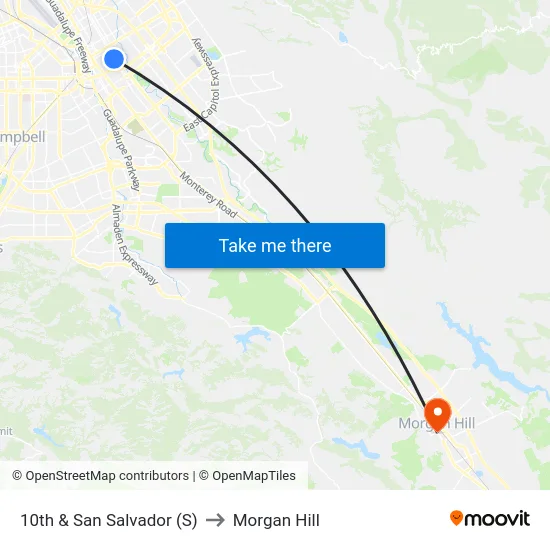 10th & San Salvador (S) to Morgan Hill map