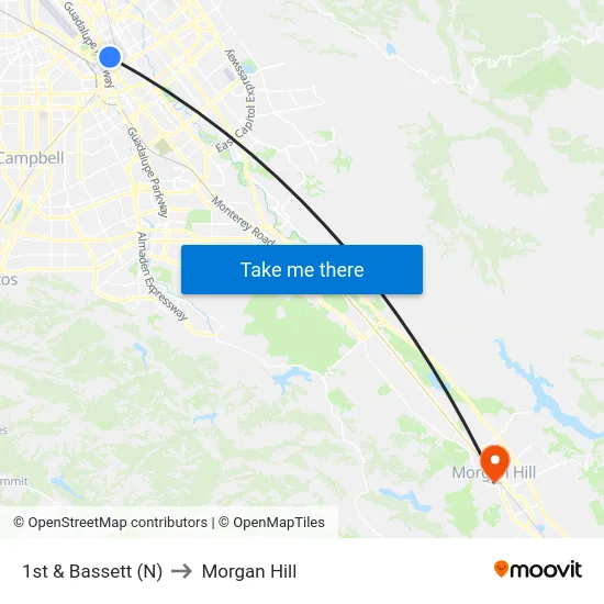 1st & Bassett (N) to Morgan Hill map