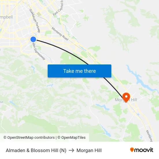 Almaden & Blossom Hill (N) to Morgan Hill map