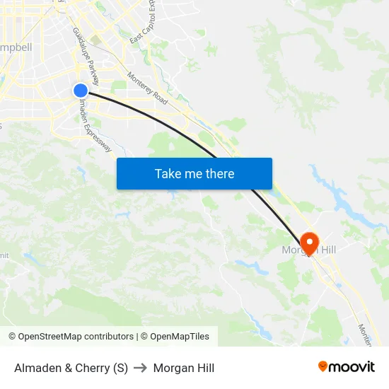 Almaden & Cherry (S) to Morgan Hill map