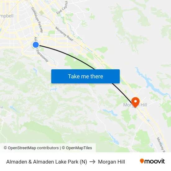 Almaden & Almaden Lake Park (N) to Morgan Hill map