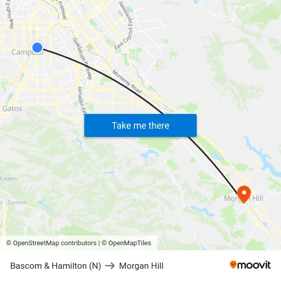 Bascom & Hamilton (N) to Morgan Hill map