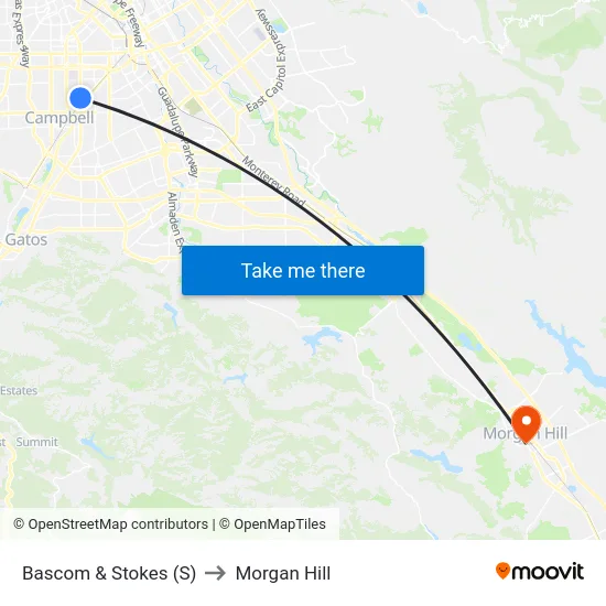Bascom & Stokes (S) to Morgan Hill map