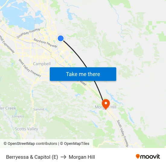 Berryessa & Capitol (E) to Morgan Hill map
