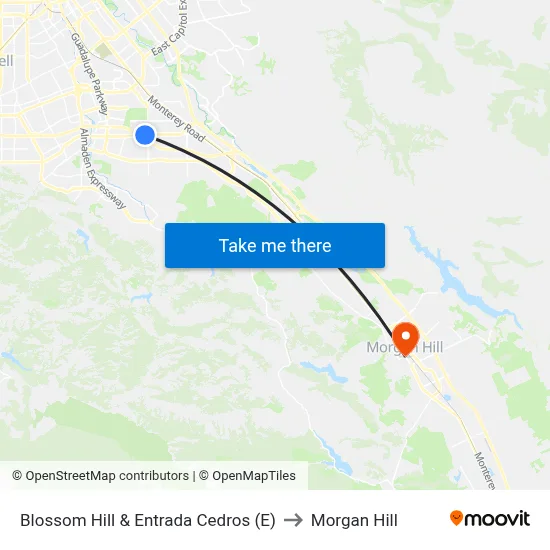Blossom Hill & Entrada Cedros (E) to Morgan Hill map