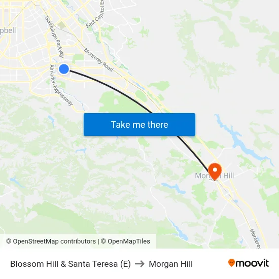 Blossom Hill & Santa Teresa (E) to Morgan Hill map