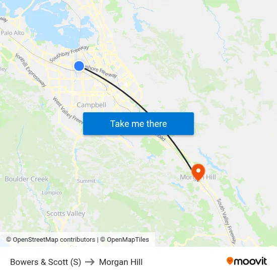 Bowers & Scott (S) to Morgan Hill map
