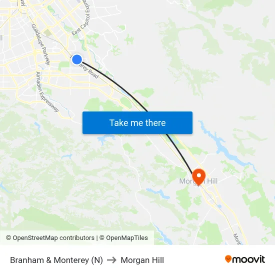 Branham & Monterey (N) to Morgan Hill map