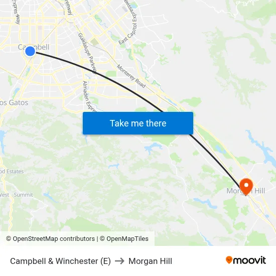 Campbell & Winchester (E) to Morgan Hill map