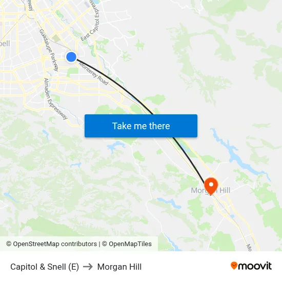 Capitol & Snell (E) to Morgan Hill map