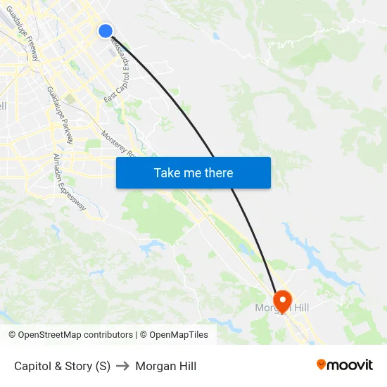 Capitol & Story (S) to Morgan Hill map