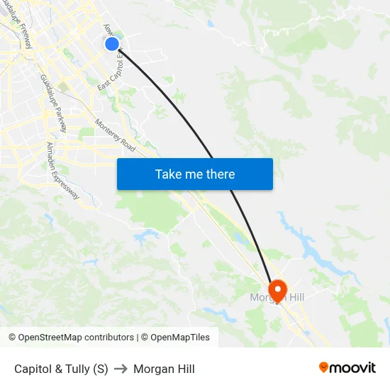 Capitol & Tully (S) to Morgan Hill map